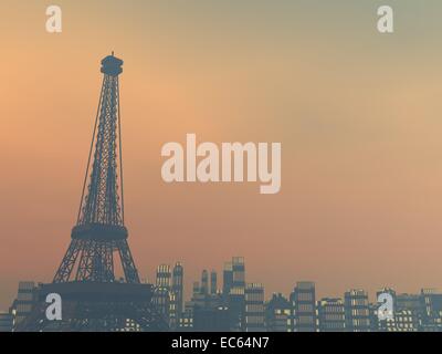 Pollution smog surrounding Paris city by sunset, France Stock Photo