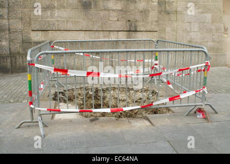 Fences for under reconstruction pavement zone in the city Stock Photo