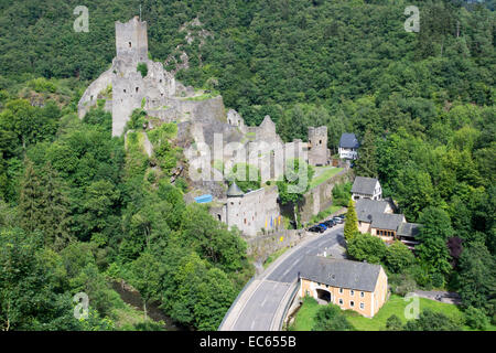 Medieval castle Niederburg in the forest surround by pine ...