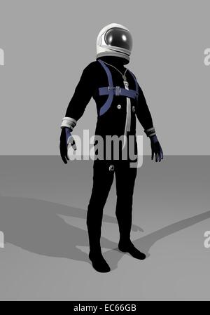 Black mercury space suit standing in grey background - Elements of this image furnished by NASA Stock Photo