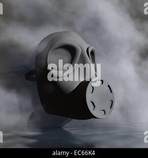 Close up on gas mask surrounded with deep smoke Stock Photo