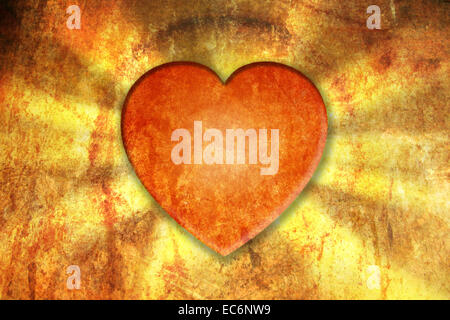 A shiny grungy Valentine's Day Background and greeting card. A colored Illustration with an glowing heart. Stock Photo