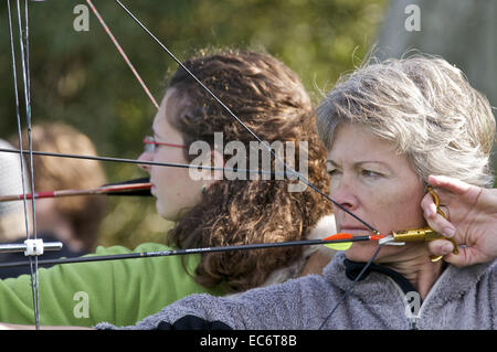 two 2 female archers Stock Photo