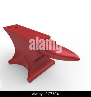 blacksmith's red cast iron anvil on a white background Stock Photo