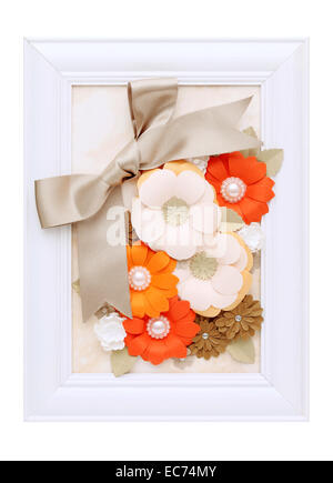 photo frame with handmade paper flower Stock Photo