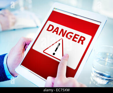 Man Using a Digital Tablet with Virus Stock Photo
