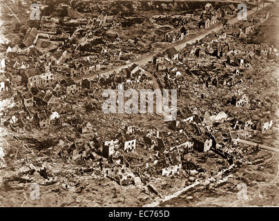 Aerial view of ruins of Vaux, France, 1918.  Photograph attributed to Edward Steichen.  (Army Air Forces) Stock Photo