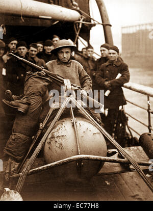 Marcel Dupuy, young Belgian whose father was killed while fighting for his country, was a stowaway aboard the Matsonia, which brought California troops home from  France. Stock Photo