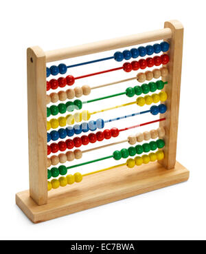Wood Abacus With Colored Beads Isolated on White Background. Stock Photo