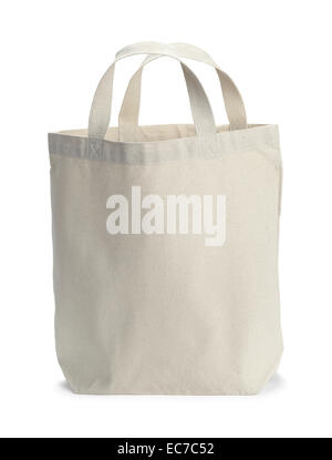 Front View of White Canvas Bag With Copy Space Isolated on White Background. Stock Photo