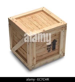 Wood Crate Box with Copy Space Isolated on White Background. Stock Photo