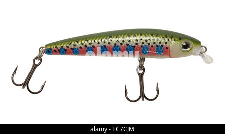 Small Fishing Lure With Two Hooks Isolated on White Background. Stock Photo