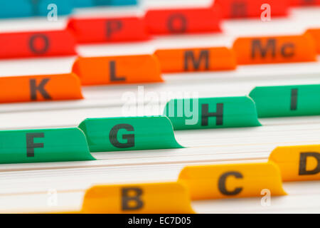 Alphabetical Color Coded Business Card File System. Stock Photo