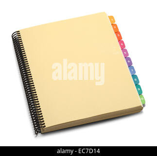 Blank Spiral Bound Manual With Color Tabs Isolated on White Background. Stock Photo