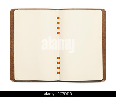 Open Brown Comb Binder Note Book Isolated on White Background. Stock Photo