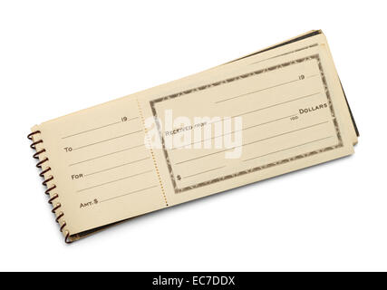 Old Receipt Book with Copy Space Isolated on White Background. Stock Photo