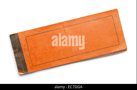 Old Worn Orange Booklet Isolated on White Background. Stock Photo