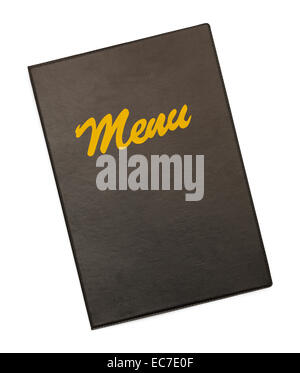 Black Menu Cover With Gold Menu Isolated on White Background. Stock Photo