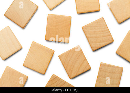 Random Wood Scrabble Pieces with Copy Space Isolated on White Background. Stock Photo