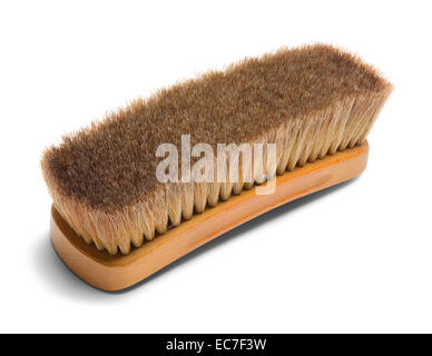 Large Brown Horse Hair Shoe Brush Isolated on White Background. Stock Photo