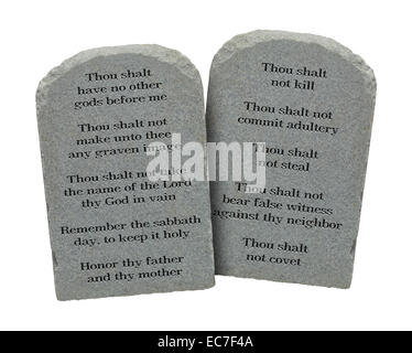 Moses Ten Commandments Stones Isolated on White Background. Stock Photo
