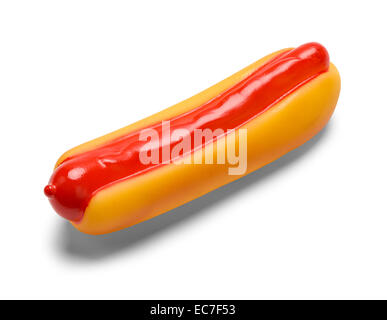 Squeaky Plastic Hot Dog Pet Toy Isolated on White Background. Stock Photo