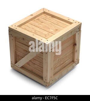 Wooden Shipping Crate With Copy Space Isolated on White Background. Stock Photo