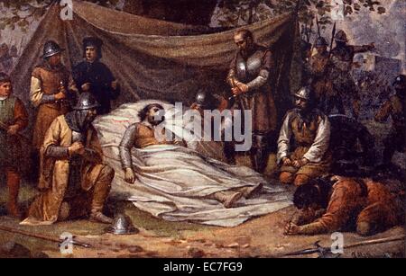 The Hussite leader Jan Zizka 1360-1424 dying from the plague at Pribyslav on October 11. Illustration Stock Photo