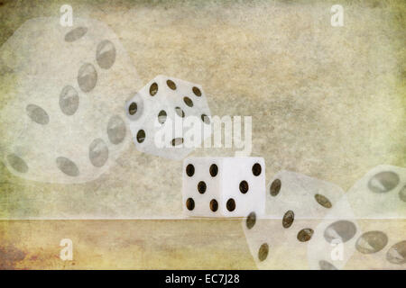 roll of the die dice chance of landing on lucky six number on edge of shelf falling off with probability and chance Stock Photo