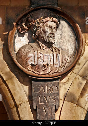 Carolus V - Charles V 1500 – 1558 Emperor of the Holy Roman Empire from 1519 and King of the Spanish realms 1516 until his abdication in 1556.  Spain ( Plaza Mayor Square Salamanca ) Stock Photo