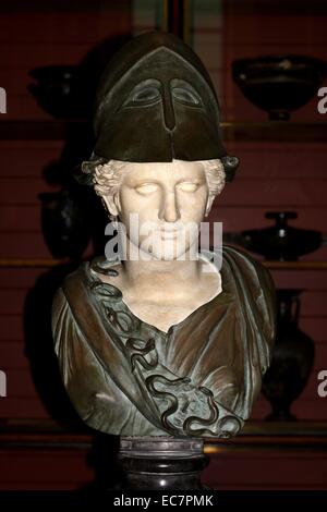 Minerva, Roman, 2nd century AD.  Found on the Esquiline Hill in Rome.  Helmet and bust by Carlo Albacini, 1783. Stock Photo