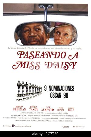 Driving Miss Daisy is a 1989 American comedy-drama film adapted from the Alfred Uhry play of the same name. The film was directed by Bruce Beresford, with Morgan Freeman as Hoke Colburn and Jessica Tandy as Miss Daisy. The story defines Daisy and her point of view through a network of relationships and emotions by focusing on her home life, synagogue, friends, family, fears, and concerns over a 25-year period. Stock Photo