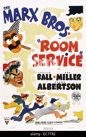 Room Service is a 1938  film comedy starring the Marx Brothers and based on the 1937 play of the same name by Allen Boretz and John Murray. It co-stars Lucille Ball, Ann Miller, Alexander Asro, and Frank Albertson. Stock Photo