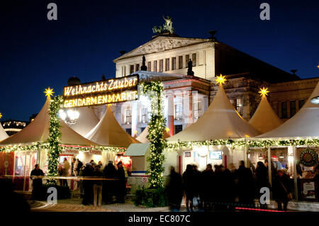 Entrance to German Christmas market on Gendarmenmarkt square, Berlin Stock Photo
