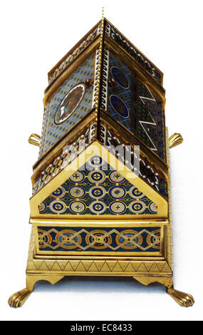 Jewel casket; c.1870 England; Birmingham. Attributed to John Hardman & Co.; Gilt; brass and enamel. Stock Photo