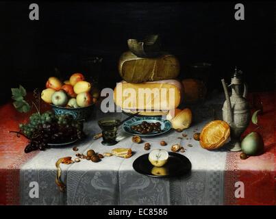 Still life with Cheese. Painted by Floris Claesz van Dijck (1575-1651). Dated 17th Century Stock Photo