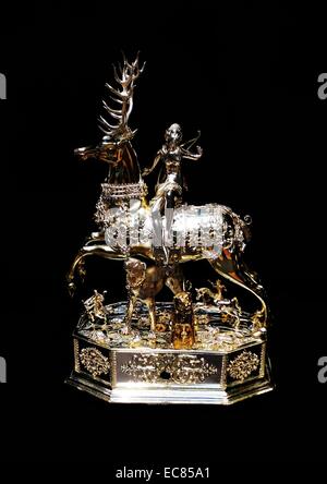 Table automaton in the form of Diana on a stag. Created by Jacob Miller (1550-1618). Dated 17th Century Stock Photo