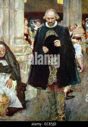 Painting of William Shakespeare (1564-1616) English poet, playwright and actor, walking through London. Dated 16th century. Stock Photo