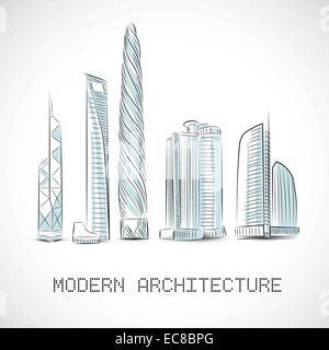 Building Vector Skech Buildings collection of modern skyscrapers isolated sketch vector ...