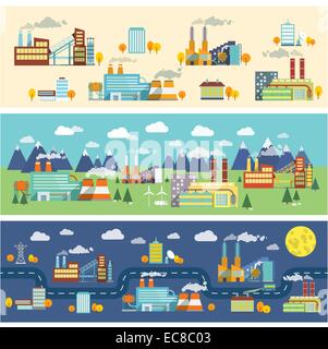 Industrial buildings, factories and power plants icon set Stock Vector ...