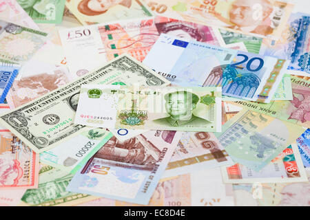 International currency banknotes, focus on Yuan Stock Photo