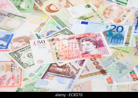 International currency banknotes, focus on british pound Stock Photo