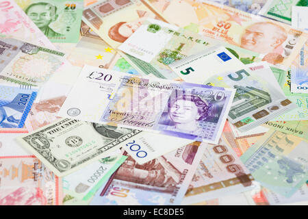 International currency banknotes, focus on british pound Stock Photo