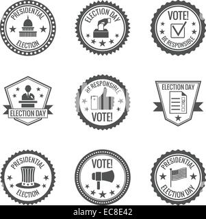 Government and presidential politician elections and voting labels set with candidates ballots megaphone isolated vector illustr Stock Vector