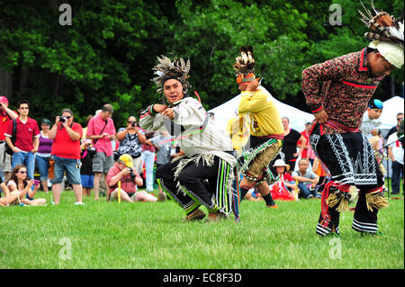 Indigenous Canadians participate in Canada Day celebrations held in a London, Ontario park. Stock Photo