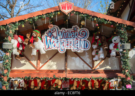 Winter wonderland, Christmas Markets and Bavarian Village in Hyde Park, London, England. December 2014 Stock Photo