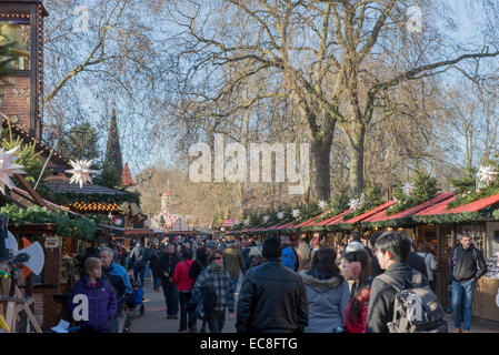 Winter wonderland, Christmas Markets and Bavarian Village in Hyde Park, London, England. December 2014 Stock Photo