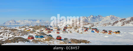 Colorful houses in the Kulusuk village, Greenland Stock Photo