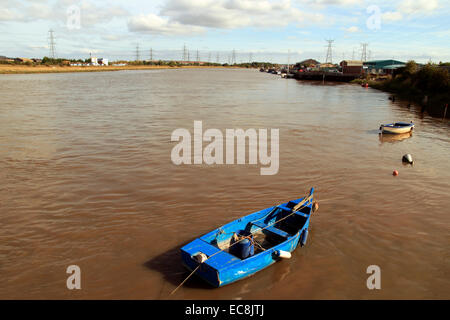 Boat on the River Dee Estuary, at Connah’s Quay, Flintshire, North Wales, UK Stock Photo