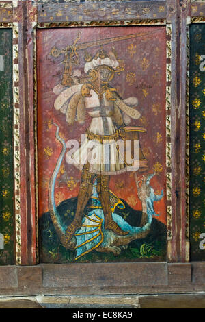 St George and the dragon 15c church panel painting Stock Photo